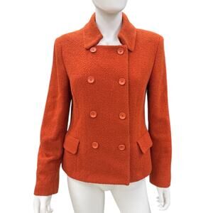 Kate Hill Wool-Blend Boucle Blazer Jacket Women's 8 Rust Orange Double Breasted